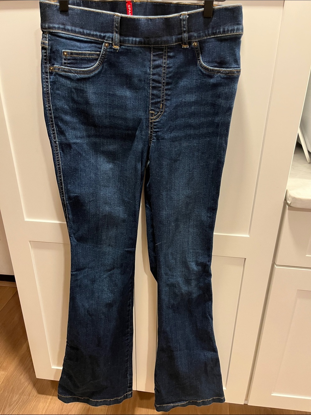Spanx clean indigo trouser stretch bootcut pull on jeans